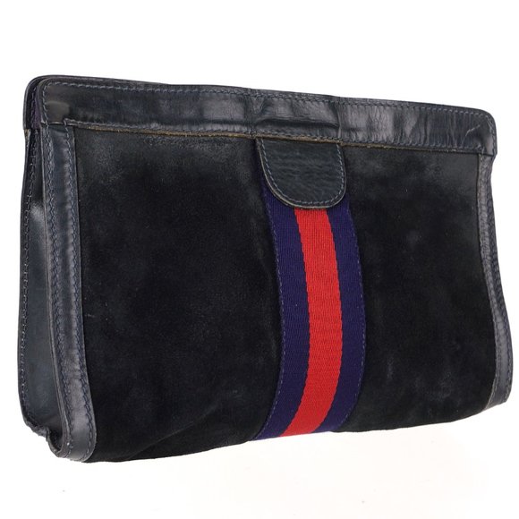 Vintage GUCCI Web Suede Leather Cosmetics Toiletry Bag Italy - Picture 10 of 10